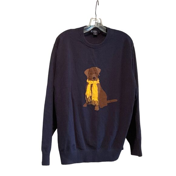 Cremieux Other - Cremieux Classics XL Men's Navy Blue Dog Labrador Sweater Cotton Cashmere XL.
